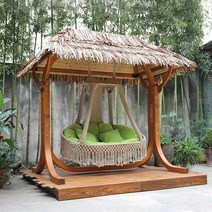 그네의자 야외 야외그네 흔들그네의자 그네 원목, 초가가문비나무차정자(바닥은포함되지않음)