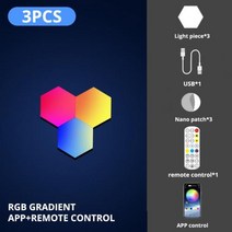히말라야 소금 암염 무드등/수면등/수유등 RGB 블루투스 LED 육각 조명 게임 설정 양자 램프 앱 제어 야간 룸 장식 벽 침실용, 3PCS+Bluetooth