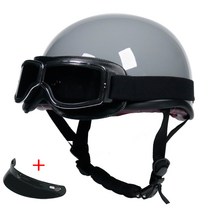 DAYU 다유 빈티지 클래식 오픈페이스 오토바이 헬멧, 시멘트회 카틴 블랙 렌즈