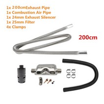 무시동히터 차박 캠핑 베바스토 에버스패커용 디젤 주차 히터 24mm 배기 소음기 + 25mm 필터 + 2 파이프, 04 200cm Stainless Pipe