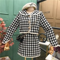 트위드 손담비 2020 가을 Houndstooth 빈티지 투피스 세트 여성 자르기 탑 짧은 자켓 코트 미니 Bodycon 스커트 세트 숙녀 정장 | 드레스 슈트