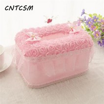 CNTCSM 패브릭 가정용 냅킨 뽑기 케이스 심플 차량용 뽑기 케이스 러블리 레이스 거실 티테이블 휴지 케이스, 천송이 장미 가루 미디엄 박스