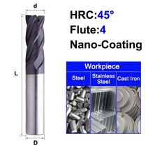 MZG HRC 45 55 65 2 에지 4 플루트 스퀘어 밀링 커터 티타늄 가공 CNC 경질 합금 카바이드 공구 텅스텐 스, 02 4F45C_31 14X14X150L