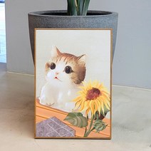 해바라기액자 돈들어오는그림 풍수지리인테리어 고양이해바라기액자 까페개업선물 원룸인테리어 집들이선물, 굿모닝해바라기