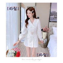 여성 봄 레이스 카라 단아한 벨티드 미니 원피스 입학식룩