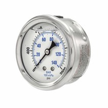 PRO-EDGE INDUSTRIAL PNEUMATICS AND CONTROLS 액체 충전 센터 백 마운트 압력 게이지 6.4cm2.5인치 다이얼 0-2000 PSI 0.6cm, 1
