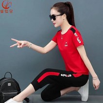 셀럽당 여성 트레이닝 세트 반팔 슬랙스 7부 팬츠 캐주얼 빅사이즈 투피스