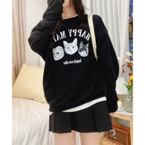[오늘출발] 캐치캣 박시핏 고양이 블랙 오트밀맨투맨 2color