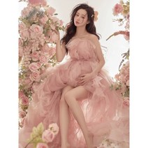 화사한 핑크 주수 만삭 사진 스튜디오 촬영 의상 드레스