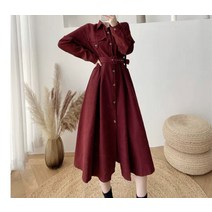 헤일리 코듀로이 셔츠 벨트 롱원피스 레드 베이지