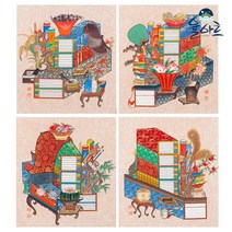 율아트 책거리도 39종 민화그리기 취미 컬러링 그림 그리기 세트 민화도안 본그림 원데이클래스, 1-2-2 책거리도 가리개 2, 고급 닥순지, 원본 사이즈 900x550mm