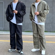 남자 트리드 바람막이+핀턱 와이드 SET 후드집업 밴딩팬츠 오버핏 아우터 바지 코디