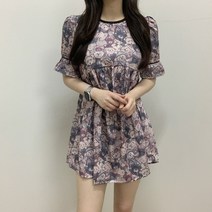 VANANA2 여성 빈티지 감성 곰돌이 베어 미니 퍼프 원피스