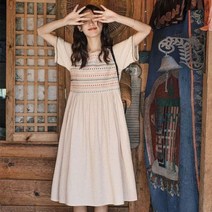 스트라이프 원피스 패치워크 여성 반팔 롱 레트로 루즈핏