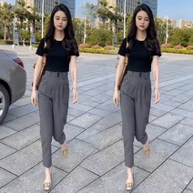 Hprince 패션 정장 여성 여름 새로운 느슨한 슬리밍 반팔 티셔츠 + 서양식 캐주얼 정장 바지 바지 투피스 정장