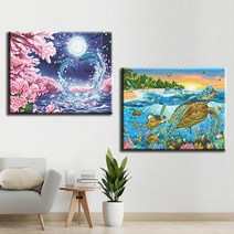 신세리티 1+1 캔버스형 DIY 보석십자수 세트 40 x 50 cm, SRT07. 거북이 돌고래, 1세트