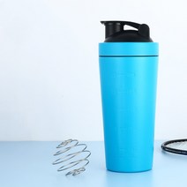 700/900ml 셰이커 단백질 파우더 스테인레스 스틸 물병 체육관 보디 빌딩 스포츠 휴대용 쉐이크 믹서 대용량 운동, 블루 900ml, 하나