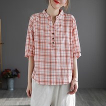 박스면티 대륵 오리지널제작 체크다 문예 가오리 소매 피케티셔츠 여성 여름 타입 와이드 루즈핏 버튼 단추 2183530192