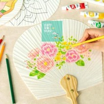 민화그리기 부채만들기 평부채 방과후 미술 재료 1개, 연꽃