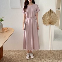 파트투 원피스 봄신상 여성 라운드 맨투맨 반팔원피스 여자 A라인스커트 나그랑소매 롱원피스 플레어 플리츠