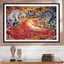 황실 사신도 주작 백호 청룡 현무 보석십자수 풍수 집들이 선물, 70X50CM