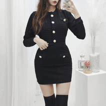 트위드 가디건 투피스 스커트세트 골드 버튼원피스