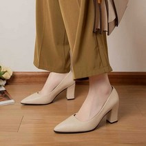 베이직 미들힐 통굽 구두 가을 여자 패션 펌프스힐