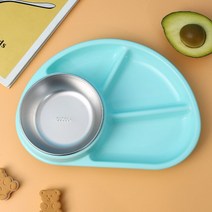 스테인리스 스틸 소재 식사 접시 떨어짐 방지 이동식 플라스틱 그릇 분할 테이블 접시, 05 Plate and bowl green