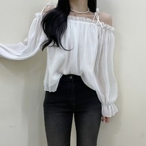 VANANA2 여성 쉬폰 오프숄더 리본 여리핏 블라우스 3color