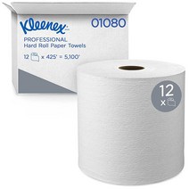 Scott Kleenex 하드 롤 페이퍼 타월 01080 프리미엄 흡수성 포켓 포함 3.8cm1.5인치 코어 화이트 12롤/케이스 15.4m5100피트/케이스 USA 미국, 12 Count (Pack of 1)