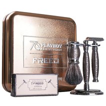 Playboy X Freed 토끼 70주년 기념 중국 해 한정판 양날 안전 면도기 니켈 및 알루미늄 합금 소재로 제작 120개의 일본 스틸 블레이드 포함 선물 및 수집을 위