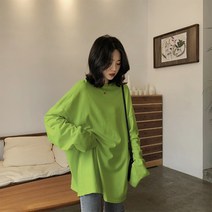 롱슬리브티 봄 가을 룩 MSCHF 상의 여성 홍콩무드 와이드 루즈핏 키치한 빅 판 핏아우터 하프기장 솔리드 529772292