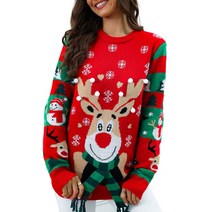 여성 스웨터 크리스마스 그래픽 느슨한 풀오버 스웨터 캐주얼 긴 슬리브 둥근 목 니트 상판