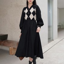 아가일패턴 니트 원피스