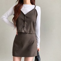 청평화 로니미 체크 크롭 나시 뷔스티에