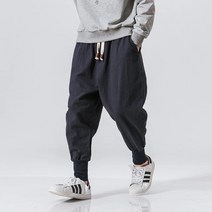 면 하렘 바지 남성 솔리드 탄성 허리 streetwear 조깅 2022 새로운 헐렁한 드롭 가랑이 바지 캐주얼 바지 남성