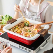 레트로 레드 컬러 법랑 법랑 사각 냄비 디너 파티 대, 상세 페이지 참고, 빨간색