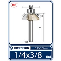 드라이월커터 베벨 모따기 라우터 비트 베어링 45도 플러시 트리밍 테이퍼 목공 diy, [03] 1-4x3-8(45deg), 03 1-4x3-8(45deg)