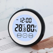 구우스 LCD 온도 습도 벽 탁상 겸용 터치스크린 알람 시계 / 3A건전지 무료증정, 블랙
