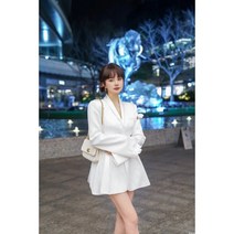 수입명품 스타일 플라워 글로시 실키 자켓 미니 원피스