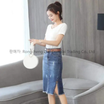 Makone봄 여름 가을 청스커트 무릎 길이