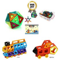 공간 도형 인지 실물모형 어린이 자석블럭놀이 두뇌개발 추천 IQ, 808 pcs