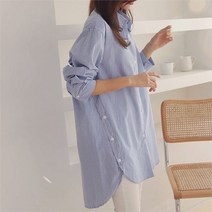 삐까삐까 스트라이프 버튼 롱셔츠