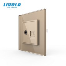 Livolo 영국 표준 벽 TV 소켓 TV 플러그 컴퓨터 전화 소켓 포함 CAT6 유형 새로운 스타일의 크리스탈, 07 TV Tel Gold