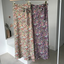 A라인 잔꽃무늬 롱 랩 스커트