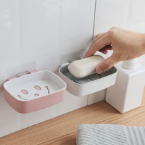 스마일 비누케이스 다이소 비누받침대 욕실 비누 거치대 홀더 스티커 부착, 그레이+화이트