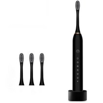 최신 초음파 전동 칫솔 충전식 usb with base 6 모드 성인 음파 칫솔 ipx7waterproof 여행 상자 홀더, [03] black type 1