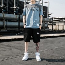 스포츠 남성 캐주얼 t남자티 여름 세트 2022 뉴타입 단소, T02-L, C04-11트-짙은블루 색