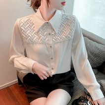 오피스룩 화이트 블라우스 긴팔 OL 쉬폰셔츠