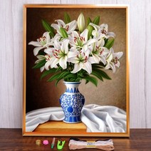 보석십자수 창업 도구 백합 꽃 인쇄 11CT 크로스 스티치 키트 DIY 자수 DMC 스레드 공예 수제 수공예 그림, HMA70124_40x50_11CT 면사
